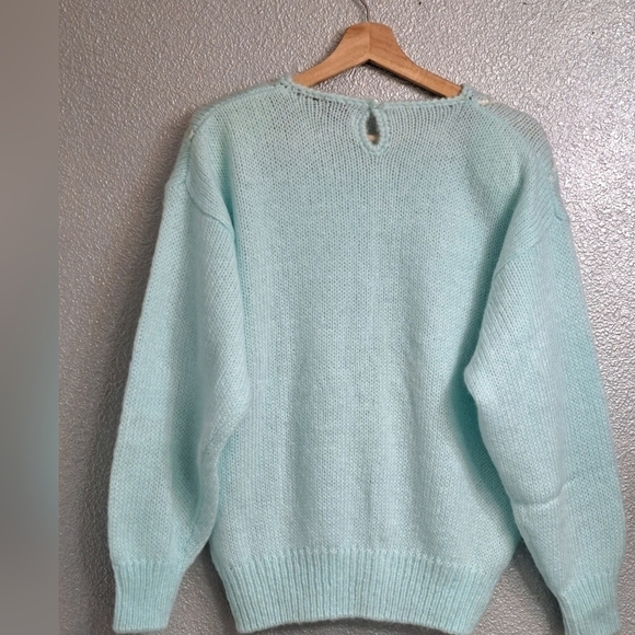 Vintage Beautifully Mine Mint Green Knit Sweater With Embellishments - Picture 6 of 8